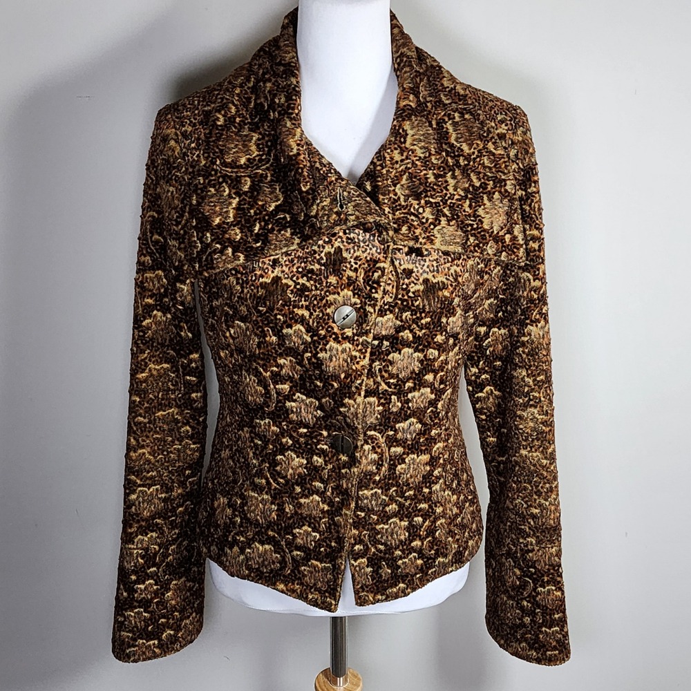 Franco Mirabelli Cheetah Print Faux Fur Jacket Womens 2 Brown Glam Earthy Y2K